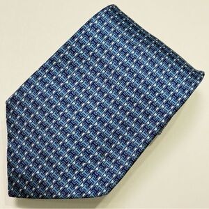 HERMES dark blue blue silk H print tie